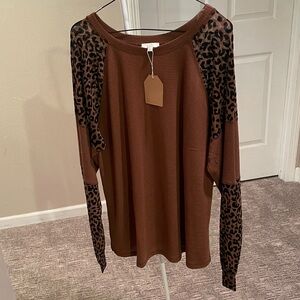 Kori Brown Leopard Print Long Sleeve Top